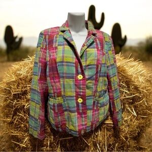 Chadwicks Vibrant Plaid Blazer - Pink, Green, Blue patchwork jacket